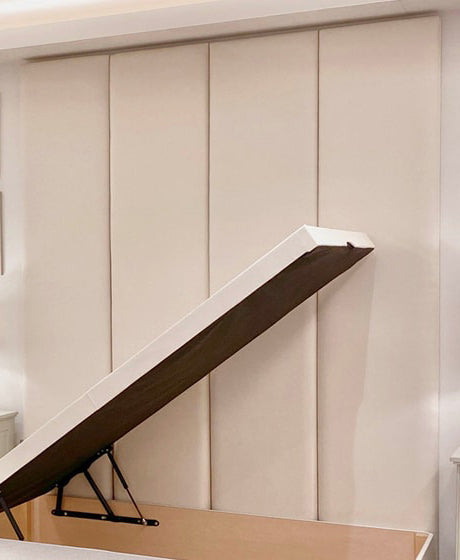 Samiraq Creamy Comfort Panel Bed - Handmade Upholstered Bed in Plush Velvet with 54-Inch Padded Headboard, 18-Inch Footboard, Triple Layer Foam, Optional Gas Lift Storage, Custom Sizes & Free UK Delivery - Perfect for Elegant Bedrooms