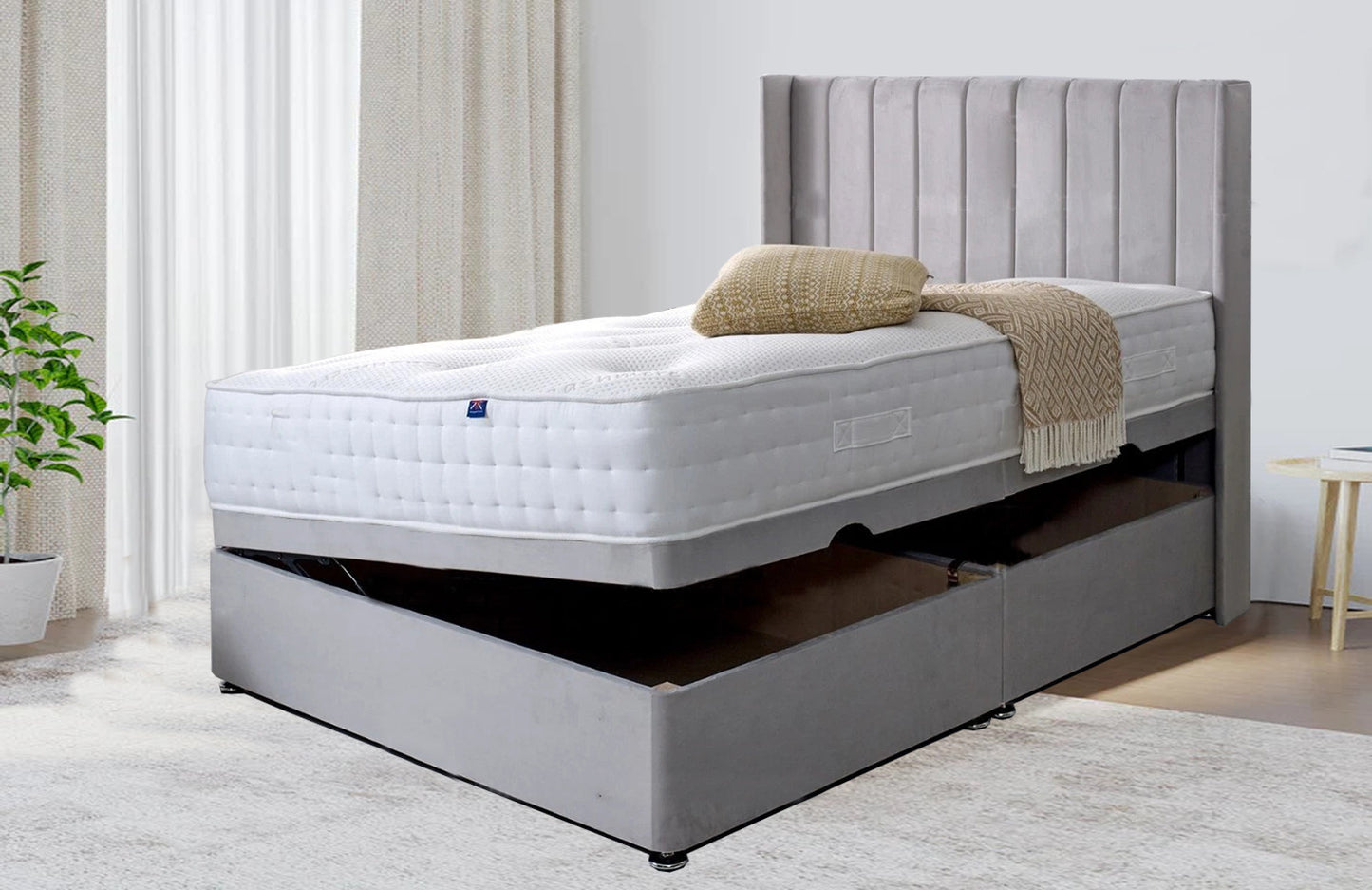 Samiraq Aether Asylum Ottoman Storage Bed with Classic Wing Back Panel Designer Headboard