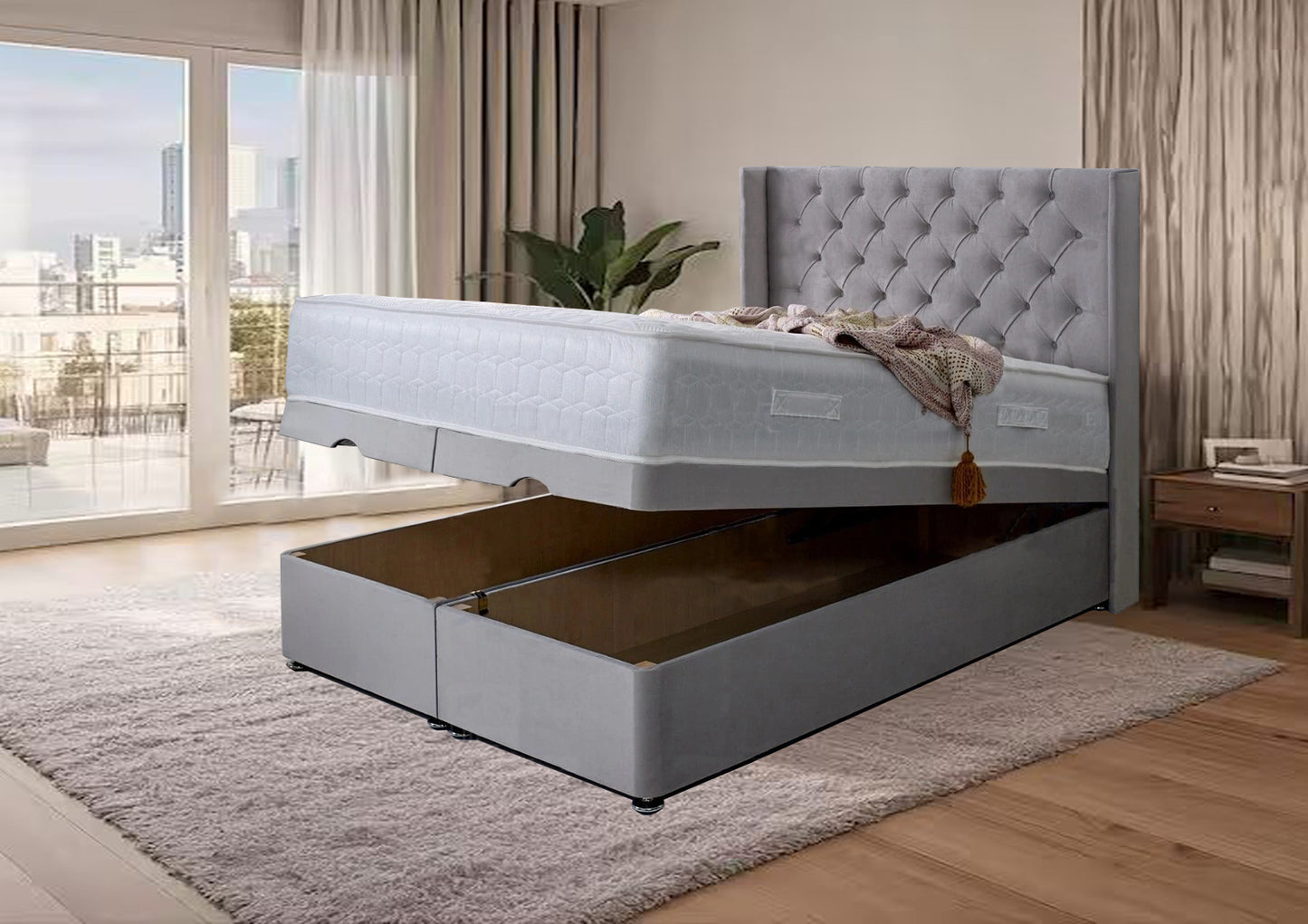 Zenith Rest Ottoman Solid Base Bed with Storage