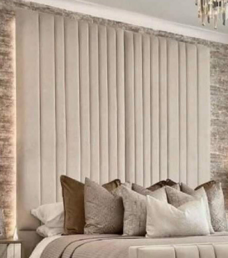 Samiraq Burj Elegant Panel Bed - Luxury Upholstered Bed Frame in Cream Velvet with 70-Inch Padded Headboard, 24-Inch Footboard, Triple Layer Foam, Optional Gas Lift Storage & Custom Sizes - Free UK Delivery