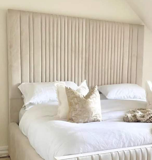 Samiraq Creamery Delight Bed - Handmade Upholstered Designer Bed in Cream Velvet with 54-Inch Panel Padded Headboard, 24-Inch Footboard, Triple Layer Foam, Optional Gas Lift Storage, Custom Sizes & Free UK Delivery - Perfect for Elegant Bedrooms