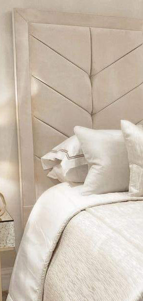 Samiraq Palatial Comfort Broad Panel Bed - Luxury Upholstered Bed Frame in Cream Velvet with 54-Inch Padded Headboard, 24-Inch Footboard, Triple Layer Foam, Optional Gas Lift Storage & Custom Sizes - Free UK Delivery