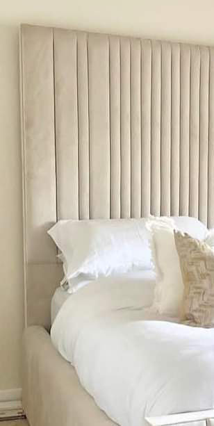 Samiraq Creamery Delight Bed - Handmade Upholstered Designer Bed in Cream Velvet with 54-Inch Panel Padded Headboard, 24-Inch Footboard, Triple Layer Foam, Optional Gas Lift Storage, Custom Sizes & Free UK Delivery - Perfect for Elegant Bedrooms