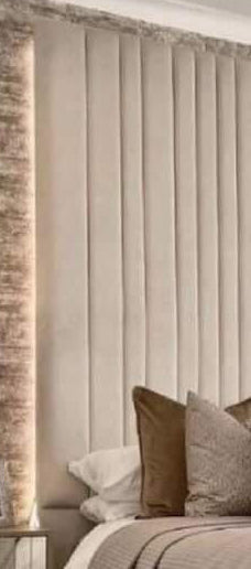 Samiraq Burj Elegant Panel Bed - Luxury Upholstered Bed Frame in Cream Velvet with 70-Inch Padded Headboard, 24-Inch Footboard, Triple Layer Foam, Optional Gas Lift Storage & Custom Sizes - Free UK Delivery