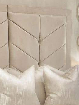 Samiraq Palatial Comfort Broad Panel Bed - Luxury Upholstered Bed Frame in Cream Velvet with 54-Inch Padded Headboard, 24-Inch Footboard, Triple Layer Foam, Optional Gas Lift Storage & Custom Sizes - Free UK Delivery