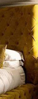 Samiraq Mustard Dreamscape Bed - Chesterfield Bed in Mustard Velvet with 54-Inch Wave Padded Headboard, 10-Inch Footboard, Triple Layer Foam, Optional Gas Lift Storage, Custom Sizes & Free UK Delivery - Perfect for Luxury Bedrooms