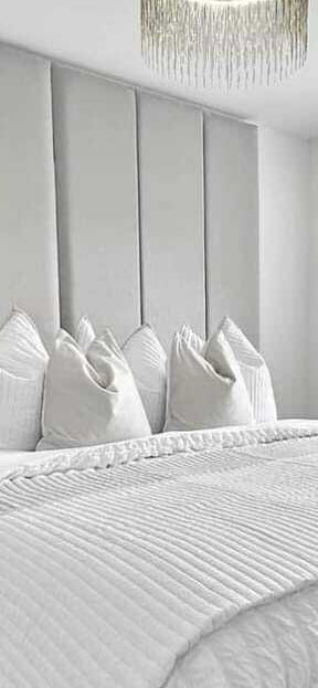 Samiraq Grey Majestic Bed - Handmade Upholstered Broad Panel Bed in Cream Velvet with 60-Inch Padded Headboard, 10-Inch Footboard, Triple Layer Foam, Optional Gas Lift Storage, Custom Sizes & Free UK Delivery - Perfect for Luxurious Bedrooms