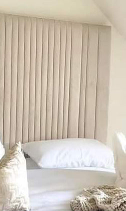 Samiraq Creamery Delight Bed - Handmade Upholstered Designer Bed in Cream Velvet with 54-Inch Panel Padded Headboard, 24-Inch Footboard, Triple Layer Foam, Optional Gas Lift Storage, Custom Sizes & Free UK Delivery - Perfect for Elegant Bedrooms