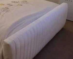 Ice Mist Bed - Handmade Upholstered Designer Panel Bed in Ice Color Velvet with 52-Inch Padded Headboard, 24-Inch Curved Footboard, Triple Layer Foam, Optional Gas Lift Storage, Custom Sizes & Free UK Delivery - Perfect for Elegant Bedrooms