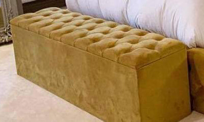 Samiraq Mustard Dreamscape Bed - Chesterfield Bed in Mustard Velvet with 54-Inch Wave Padded Headboard, 10-Inch Footboard, Triple Layer Foam, Optional Gas Lift Storage, Custom Sizes & Free UK Delivery - Perfect for Luxury Bedrooms