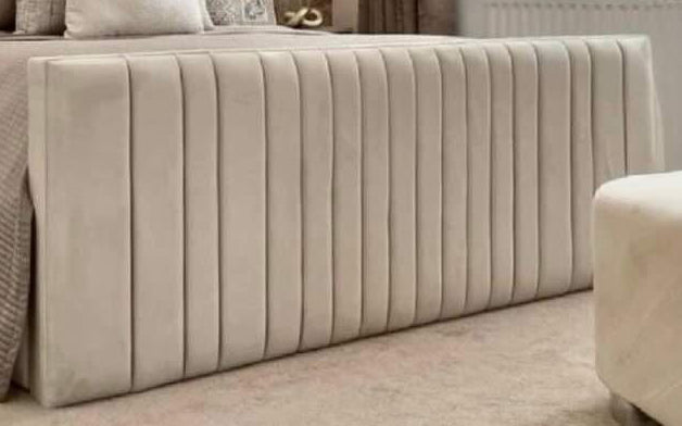 Samiraq Burj Elegant Panel Bed - Luxury Upholstered Bed Frame in Cream Velvet with 70-Inch Padded Headboard, 24-Inch Footboard, Triple Layer Foam, Optional Gas Lift Storage & Custom Sizes - Free UK Delivery