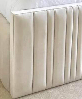 Samiraq Creamery Delight Bed - Handmade Upholstered Designer Bed in Cream Velvet with 54-Inch Panel Padded Headboard, 24-Inch Footboard, Triple Layer Foam, Optional Gas Lift Storage, Custom Sizes & Free UK Delivery - Perfect for Elegant Bedrooms