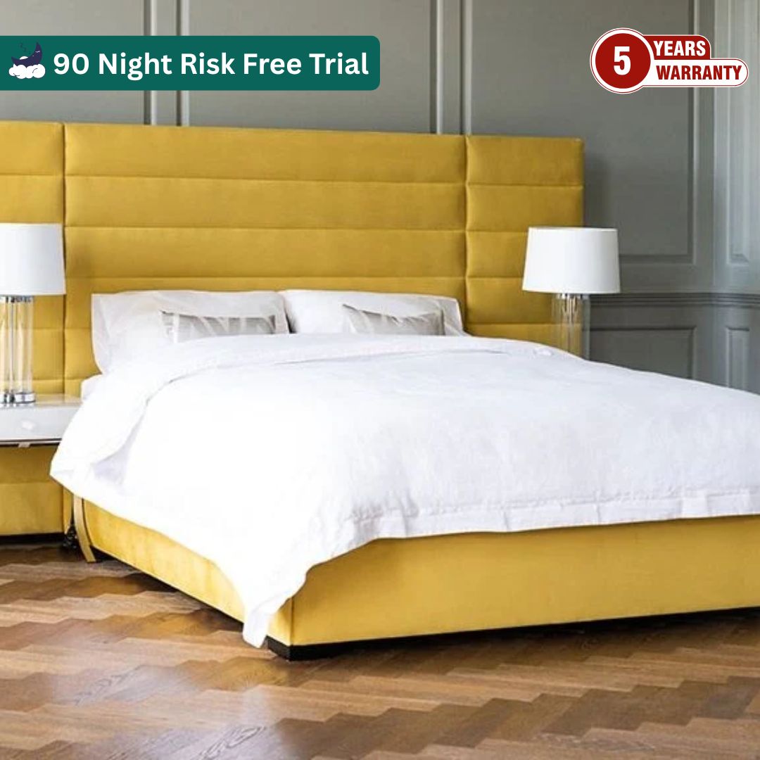 Samiraq Creamy Comfort Panel Bed - Handmade Upholstered Bed in Plush Velvet with 54-Inch Padded Headboard, 18-Inch Footboard, Triple Layer Foam, Optional Gas Lift Storage, Custom Sizes & Free UK Delivery - Perfect for Elegant Bedrooms