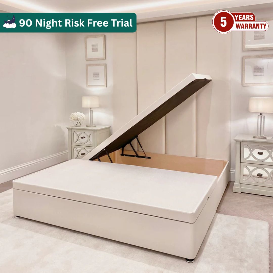 Samiraq Creamy Comfort Panel Bed - Handmade Upholstered Bed in Plush Velvet with 54-Inch Padded Headboard, 18-Inch Footboard, Triple Layer Foam, Optional Gas Lift Storage, Custom Sizes & Free UK Delivery - Perfect for Elegant Bedrooms