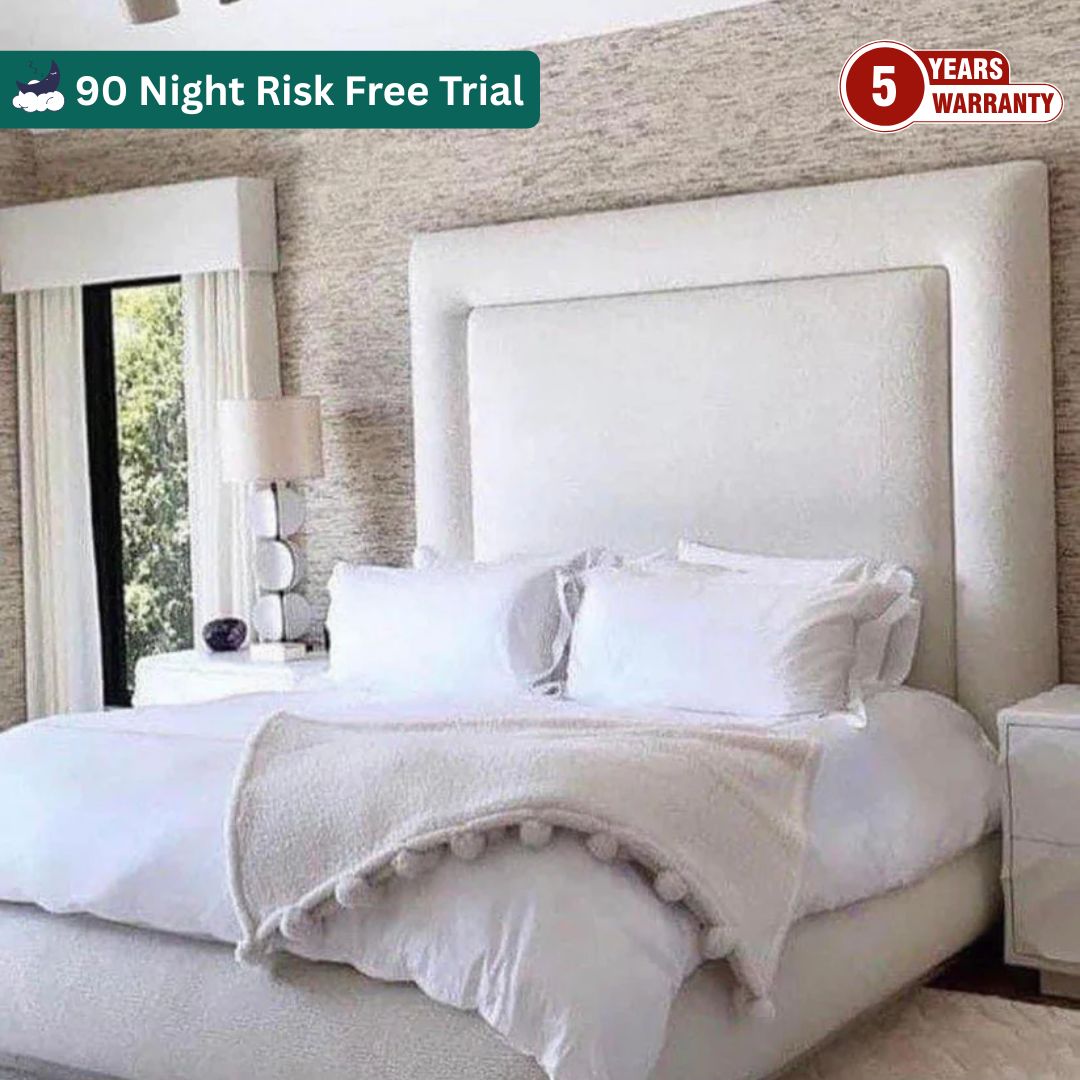 Samiraq Soft Classic Charm Bed - Handmade Upholstered Teddy Boucle Bed in Ice Color with 72-Inch Extra-Padded Headboard, Triple Layer Foam, Optional Gas Lift Storage, Custom Sizes & Free UK Delivery - Perfect for Double, King Size & Kids Bedrooms