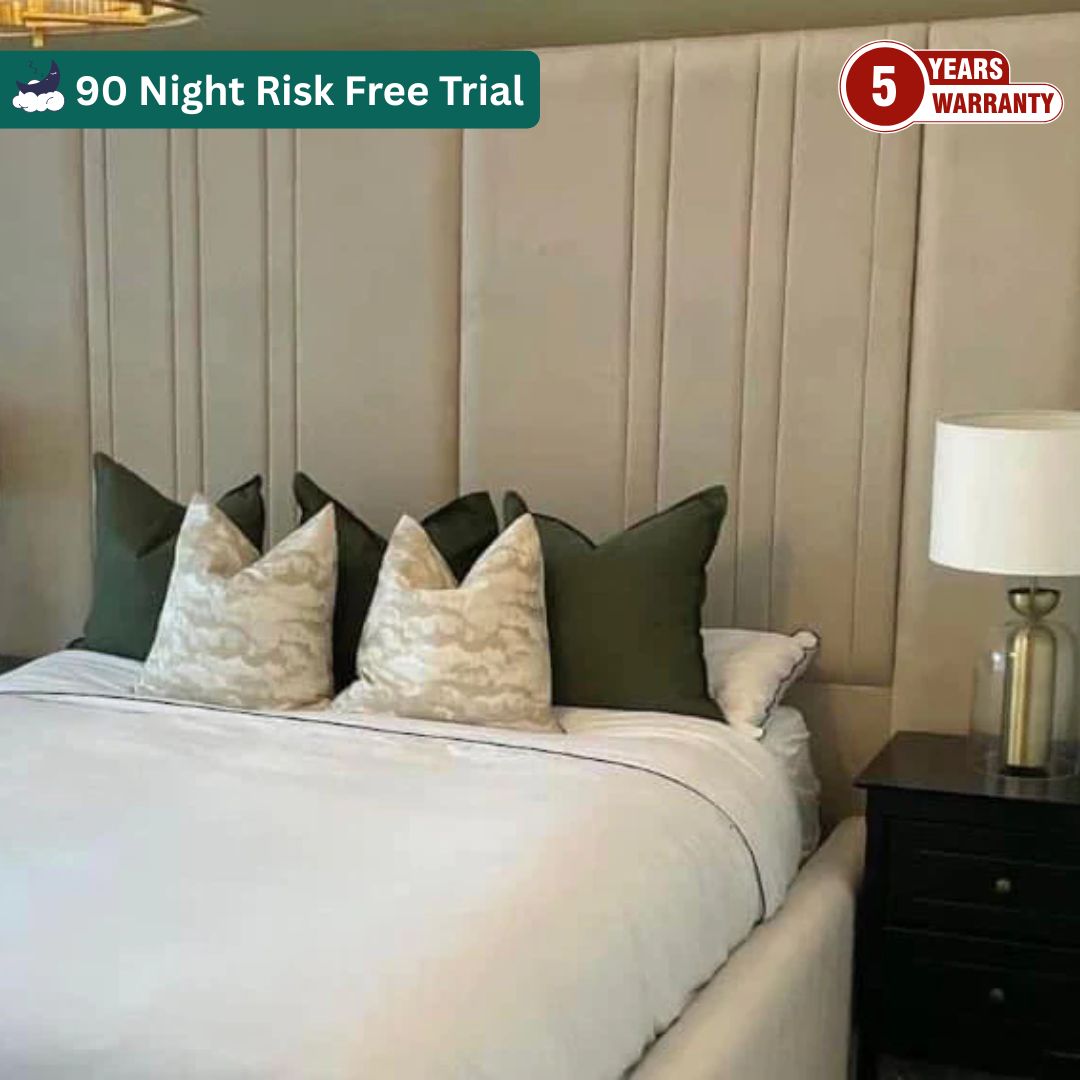 Velvet Armour Bed - Handmade Upholstered Broad Panel Bed in Cream Velvet with 72-Inch Padded Headboard, 10-Inch Footboard, Triple Layer Foam, Optional Gas Lift Storage, Custom Sizes & Free UK Delivery - Perfect for Luxurious Bedrooms