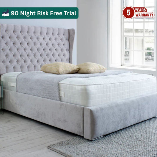 Sunrise Wingback Upholstered Bed with Storage