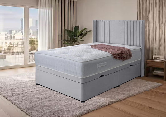 Samiraq Solstice Slumber Storage Ottoman Bed with Designer Wing Back Headboard