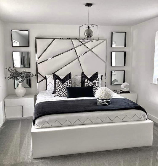 Samiraq Silver Wave Tall Headboard Bed – A Pinnacle of Elegance and Comfort