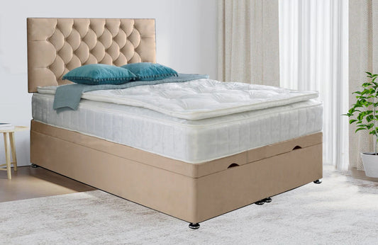 Samiraq Cobalt Cove Ottoman Storage Bed with Padded Luxurious Chesterfield Headboard