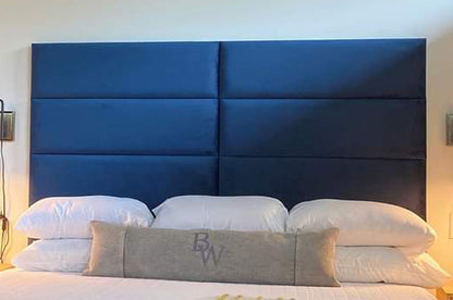 Royal Blue Lagoon Bed - Handmade Upholstered Designer Panel Bed in Royal Blue Velvet with 48-Inch Broad Checker Padded Headboard, 24-Inch Footboard, Triple Layer Foam, Optional Gas Lift Storage, Custom Sizes & Free UK Delivery