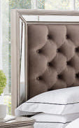 Samiraq Radiant Reverie Bed: Luxurious Mirror Chesterfield Design with Almond Velvet Upholstery and Versatile Storage Solutions