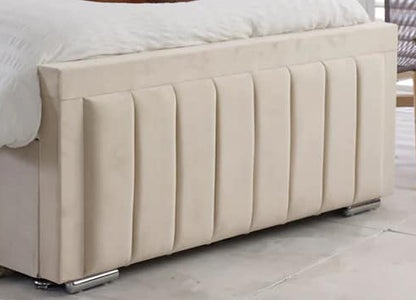 Samiraq Iris Bed - Handmade Upholstered Panel Bed in Cream Velvet with 52-Inch Padded Headboard, 24-Inch Footboard, Triple Layer Foam, Optional Gas Lift Storage, Custom Sizes & Free UK Delivery - Perfect for Elegant Bedrooms