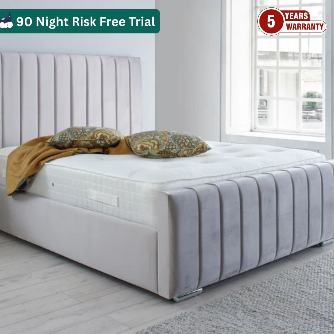 Luxury Samiraq Sapphire Upholstered Panel Bed with Metal Gas Lift Storage