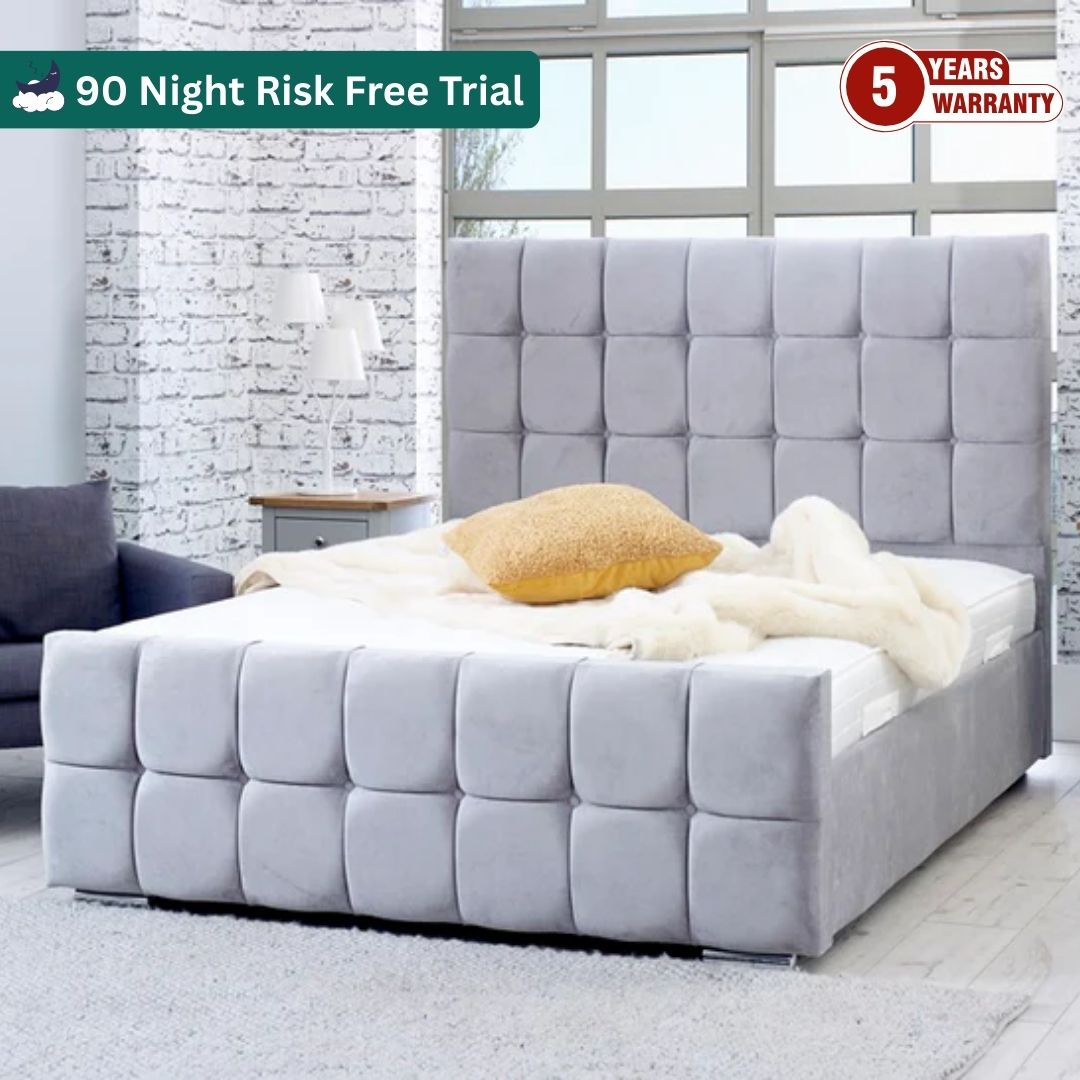 Samiraq Cube Upholstered Designer Bed with Metal Gas Lift Storage