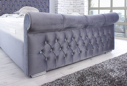 Experience Opulent Luxury with the Samiraq Sardinia Chesterfield Sleigh Upholstered Bed