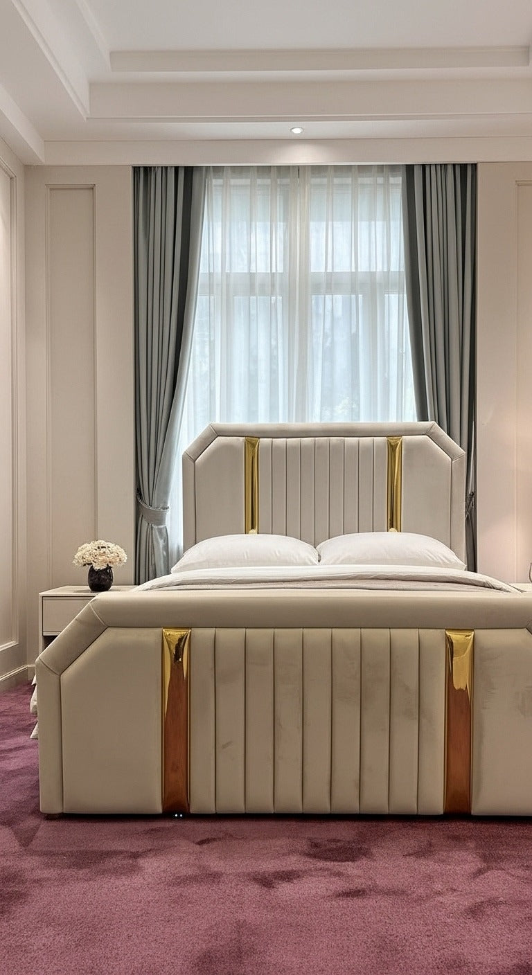 Duchess Mirror Luxurious Bed – Spanish Velvet | Ottoman Divan Storage | Royal Curved Headboard & Footboard with Mirrors