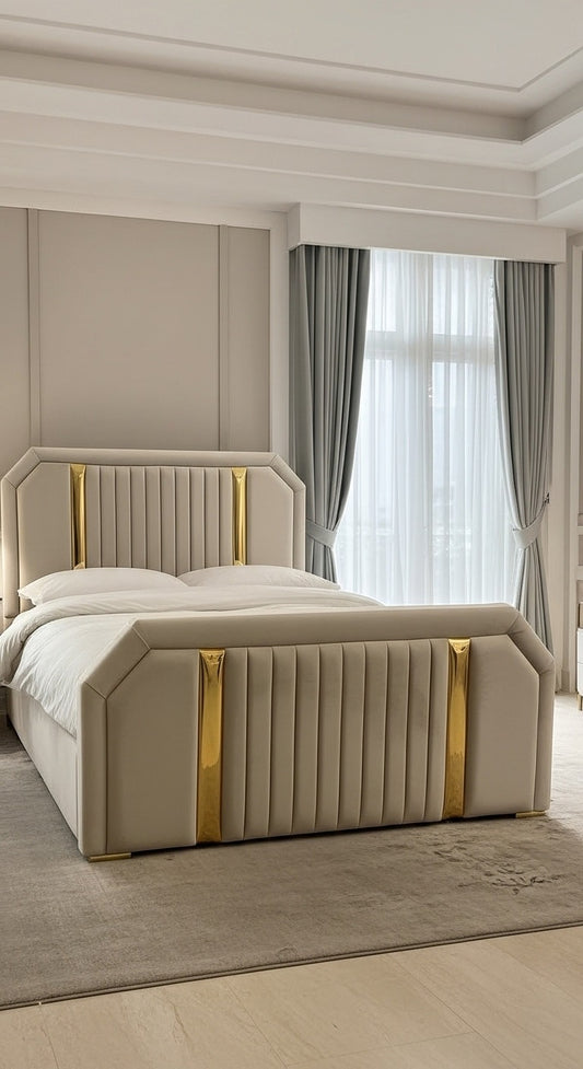 Duchess Mirror Luxurious Bed – Spanish Velvet | Ottoman Divan Storage | Royal Curved Headboard & Footboard with Mirrors