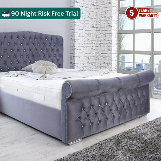 Experience Opulent Luxury with the Samiraq Sardinia Chesterfield Sleigh Upholstered Bed