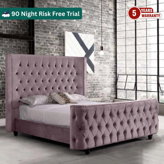 Samiraq Beaded Chesterfield Charm Bed - Optional Gas Lift Storage & Custom Sizes - Free UK Delivery