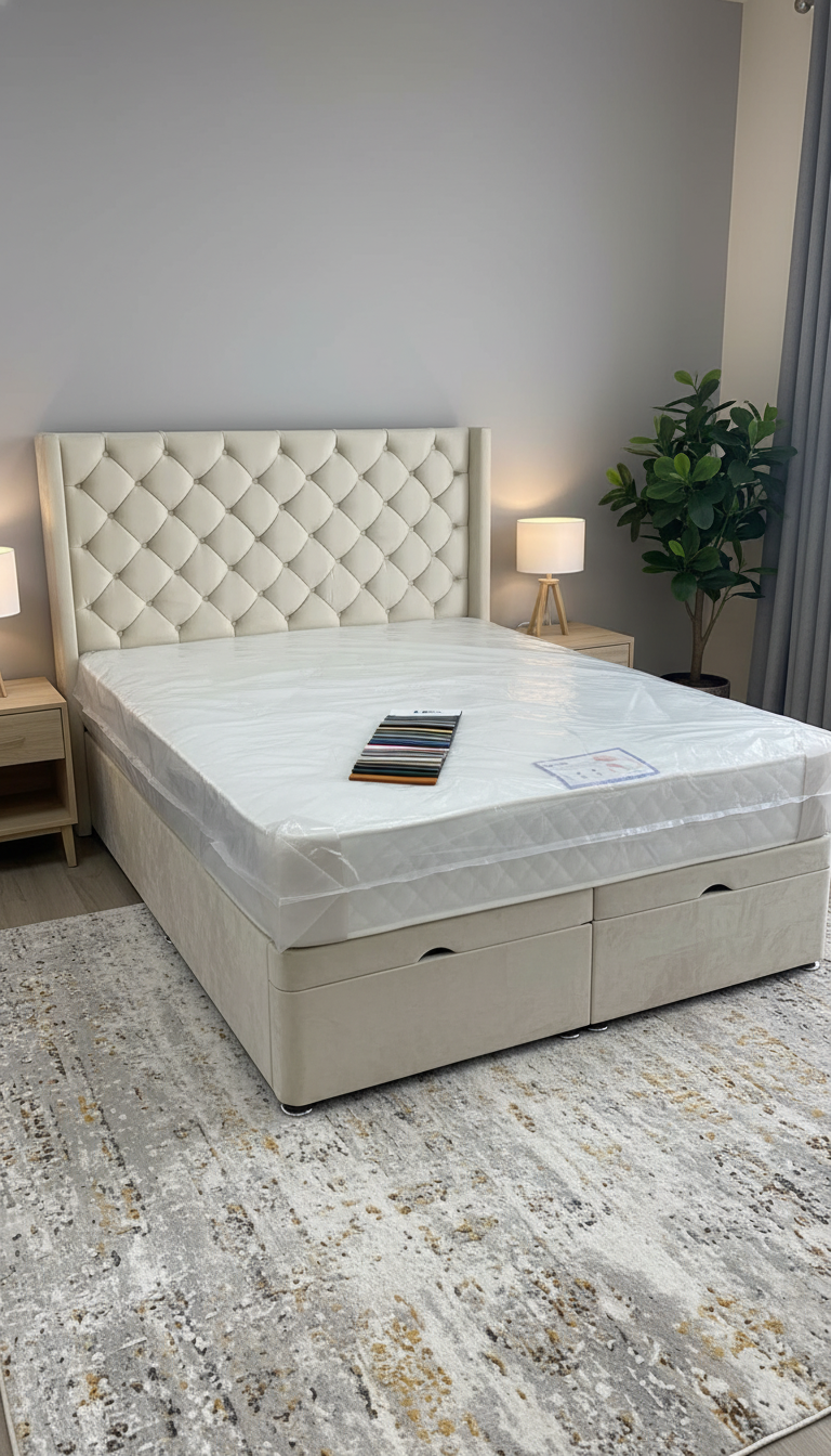 Rose Wing Back Chesterfield Bed With Buttons – Luxurious Velvet