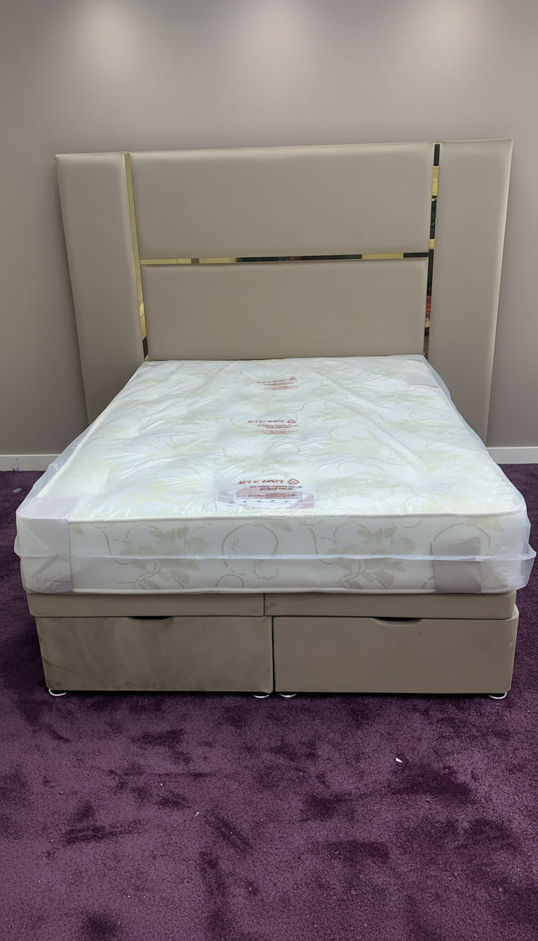 Luxurious Mirrored Kensington Storage Bed – Velvet Upholstery | Safe Artificial Mirror