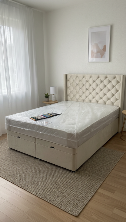 Rose Wing Back Chesterfield Bed With Buttons – Luxurious Velvet