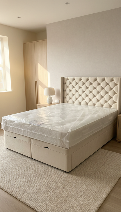 Rose Wing Back Chesterfield Bed With Buttons – Luxurious Velvet