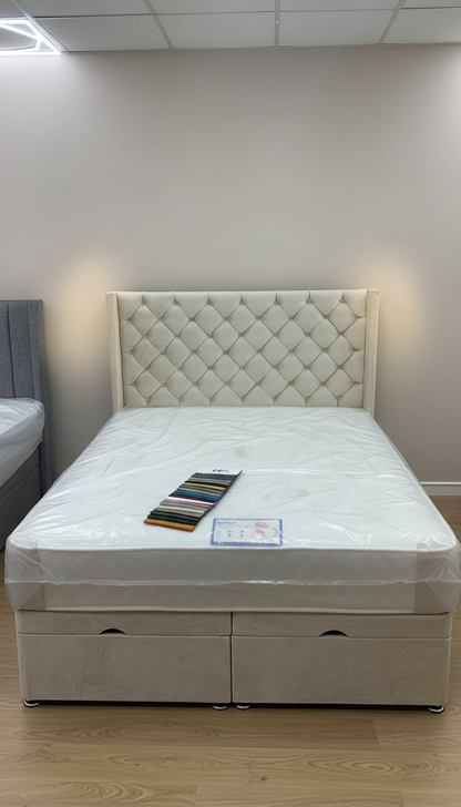 Rose Wing Back Chesterfield Bed With Buttons – Luxurious Velvet