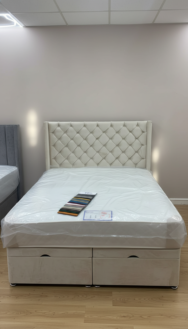 Rose Wing Back Chesterfield Bed With Buttons – Luxurious Velvet