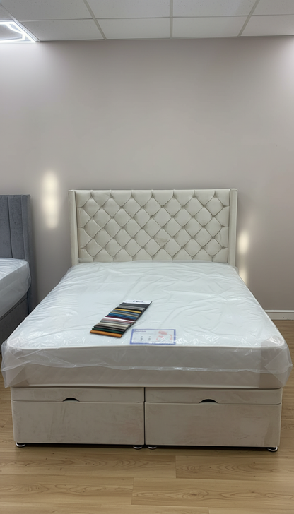 Rose Wing Back Chesterfield Bed With Buttons – Luxurious Velvet