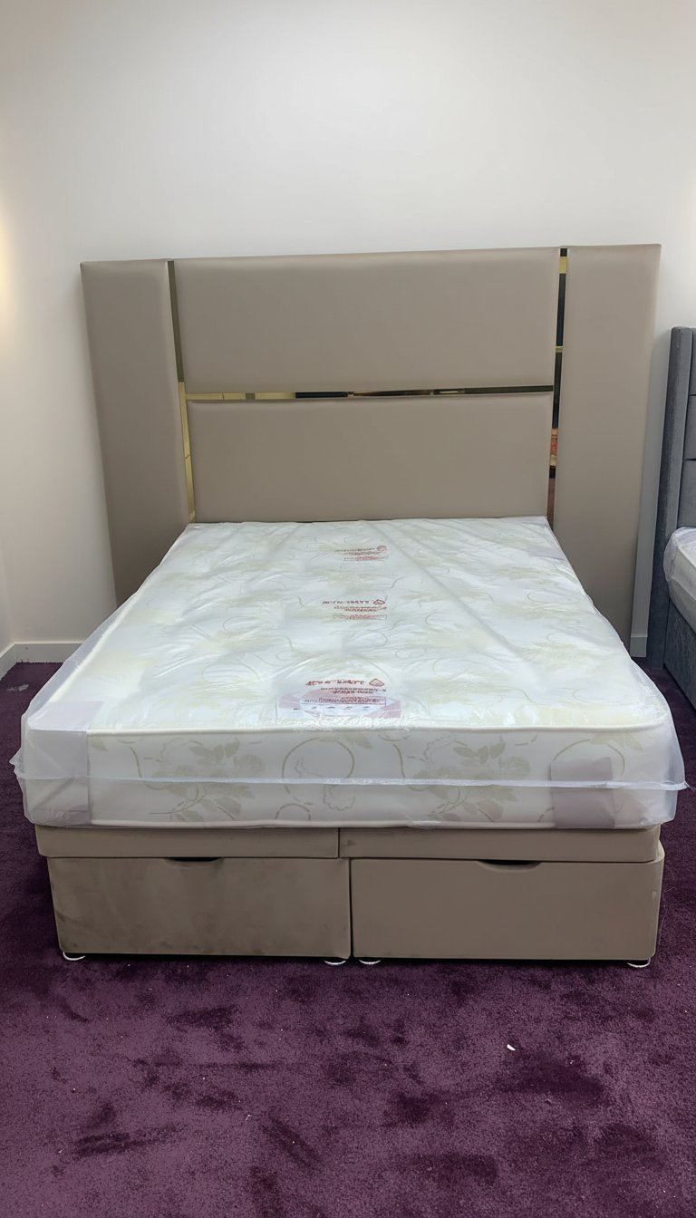 Luxurious Mirrored Kensington Storage Bed – Velvet Upholstery | Safe Artificial Mirror