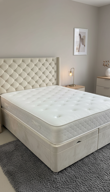 Rose Wing Back Chesterfield Bed With Buttons – Luxurious Velvet