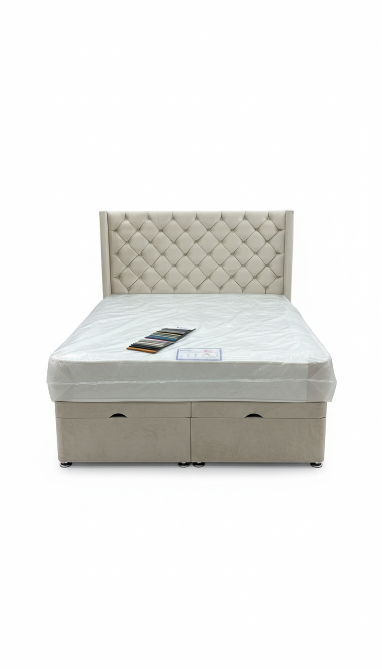 Rose Wing Back Chesterfield Bed With Buttons – Luxurious Velvet