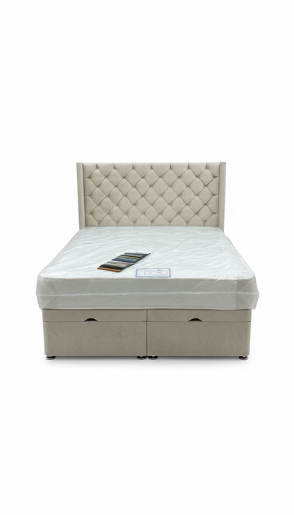 Rose Wing Back Chesterfield Bed With Buttons – Luxurious Velvet